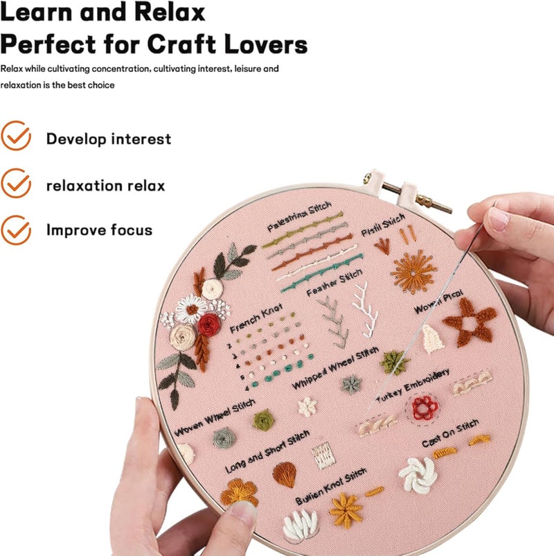 JOINRUN Beginner Embroidery Kit for Adults, 3 Pack Cross Stitch Kits with Pre-Printed Patterns, Threads, Needles, Learn Stitches with 7.8" Hoop, Video Tutorial, DIY Needlework Craft Gift for Women - Image 4